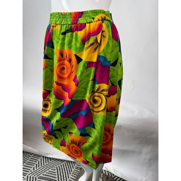 Evan-Picone Petites Size 2 & 4 Vintage 90s Acid Green Silk Floral Two-Piece Skir - Picture 10 of 16
